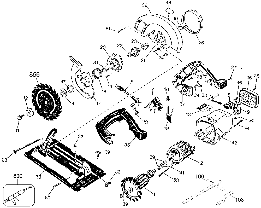 Exploded Diagram A Diagram and Parts List for 7308-46 Type 2 Black and Decker Circular Saw